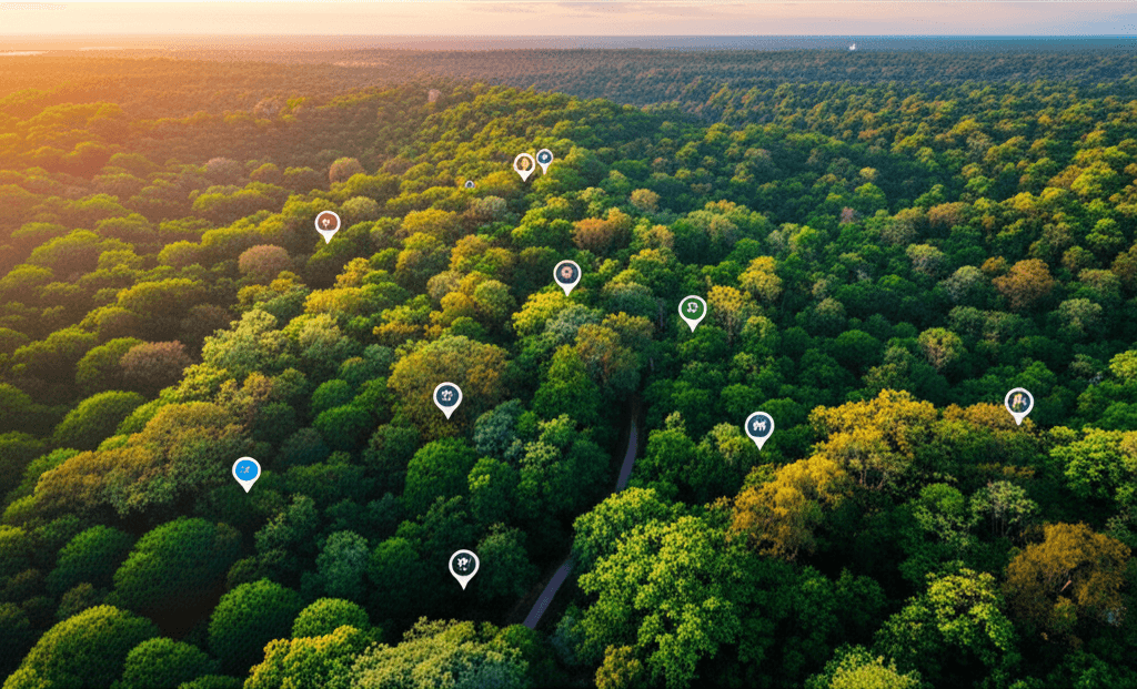 Forest regeneration landscape illustrating governance systems enabling public food infrastructure